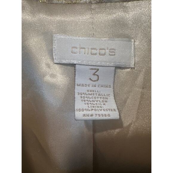 Vintage Chico’s size 3 shoulder pad blazer silk blend lined gold silver women’s - Picture 3 of 6